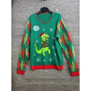 Jolly Sweaters Ugly Christmas Sweater Dinosaur T-Rex Dancing Size XL Green